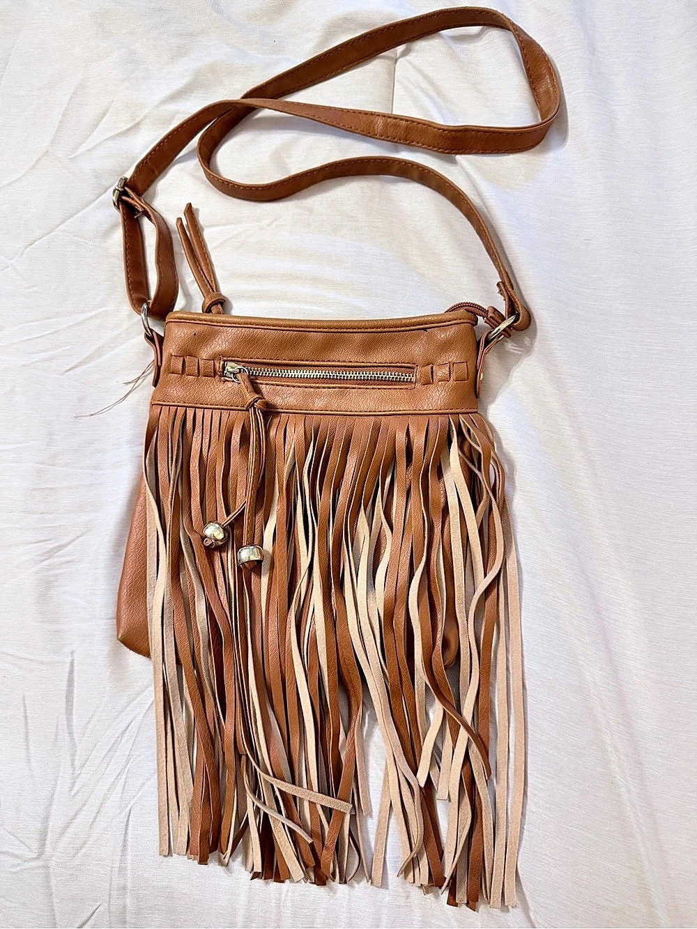 Fringe Crossbody Bag in Brown & Tan